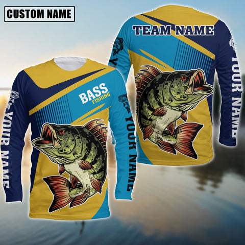 Maxcorners Bass Fishing V Line Blue Pattern Sport Jersey Personalized Name Long Sweat Shirt