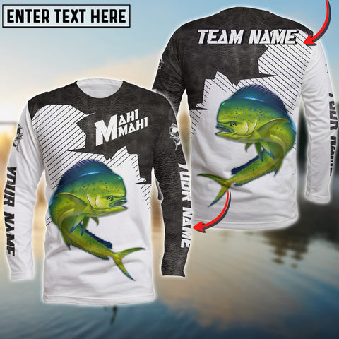 Maxcorners Mahi-mahi Fishing Vintage Style Black Leather Pattern Sport Jersey Personalized Name Long Sweat Shirt