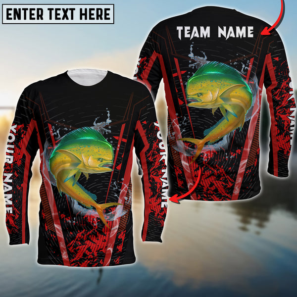 Maxcorners Mahi-mahi Fishing Red Smoke Pattern Sport Jersey Personalized Name Long Sweat Shirt