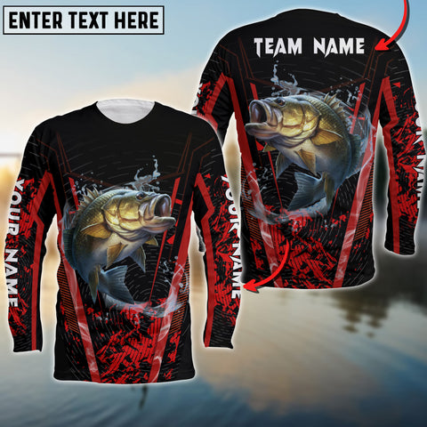Maxcorners Bass Fishing Red Smoke Pattern Sport Jersey Personalized Name Long Sweat Shirt