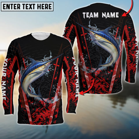 Maxcorners Marlin Fishing Red Smoke Pattern Sport Jersey Personalized Name Long Sweat Shirt