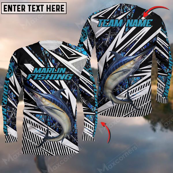 Maxcorners Marlin Fishing Lighining Art Camo Pattern Sport Jersey Personalized Name And Team Name Long Sweat Shirt