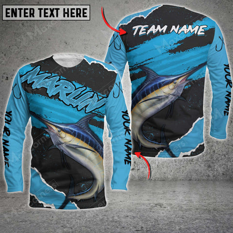 Maxcorners Marlin Fishing Graffity Fade Line Pattern Sport Jersey Personalized Name And Team Name Long Sweat Shirt