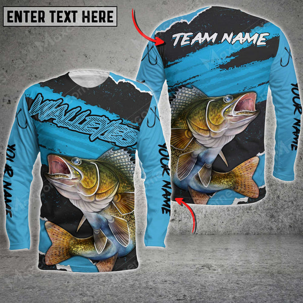 Maxcorners Walleyes Fishing Graffity Fade Line Pattern Sport Jersey Personalized Name And Team Name Long Sweat Shirt