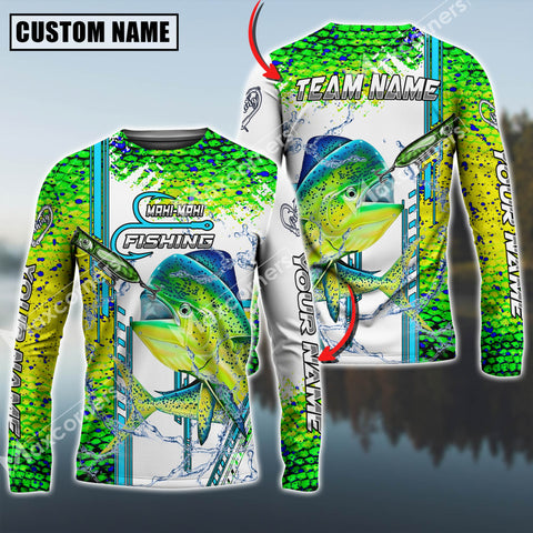 Maxcorners Mahi-Mahi Fishing Blue Line Skin Fish Pattern Sun Protection Personalized Name And Team Name Long Sweat Shirt