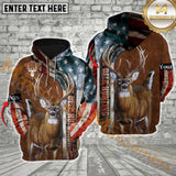 Maxcorners Deer Hunting USA Flag Brown Leather Pattern  Custom Name Shirt 3D All Over Printed Clothes