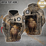 Maxcorners Boar Hunting Leather Brown Camo Pattern Custom Name Shirt 3D All Over Printed Clothes