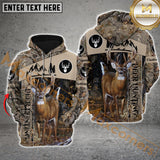 Maxcorners Deer Hunting Leather Brown Camo Pattern Custom Name Shirt 3D All Over Printed Clothes