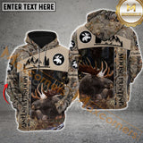 Maxcorners Moose Hunting Leather Brown Camo Pattern Custom Name Shirt 3D All Over Printed Clothes