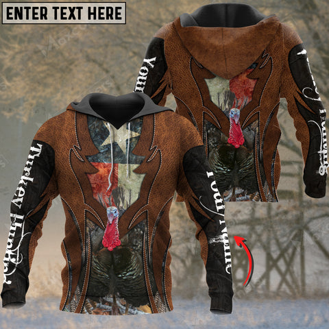 Maxcorners Custom Name Texas Flag Leather Pattern Turkey Hunting Shirt 3D All Over Printed Clothes