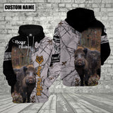 Maxcorners Boar Hunting Premium White Pattern Personalized Name 3D Shirt