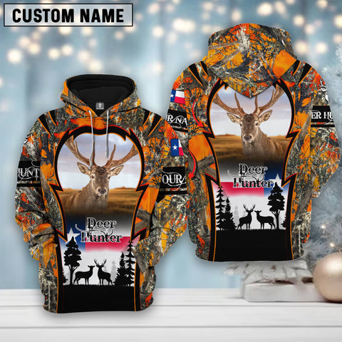 Maxcorners Custom Name Texas Camouflage Pattern Deer Hunting Shirt 3D All Over Printed Clothes