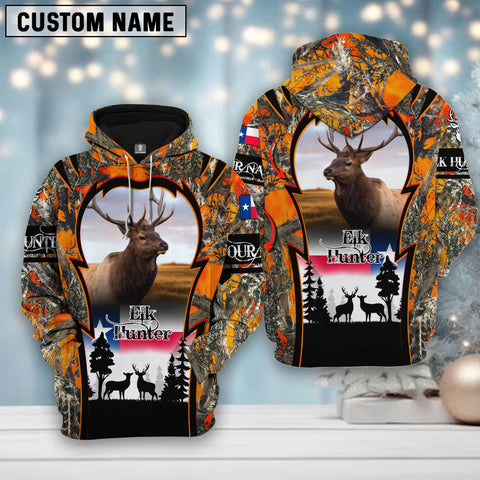 Maxcorners Custom Name Texas Camouflage Pattern Elk Hunting Shirt 3D All Over Printed Clothes