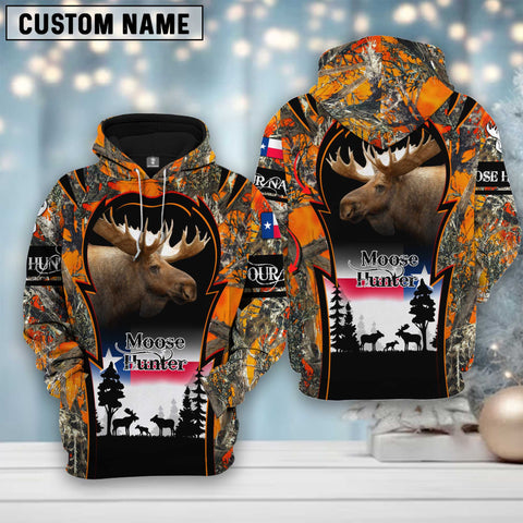 Maxcorners Custom Name Texas Camouflage Pattern Moose Hunting Shirt 3D All Over Printed Clothes