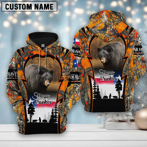 Maxcorners Custom Name Texas Camouflage Pattern Bear Hunting Shirt 3D All Over Printed Clothes