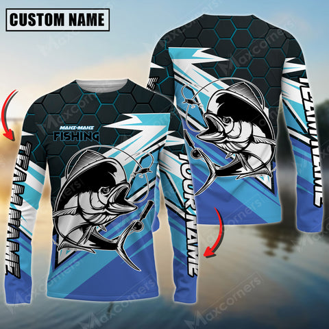 Maxcorners Mahi-Mahi Fishing Hexagon Pattern Pro Sport Jersey Sun Protection Personalized Name, Team Name Long Sleeve Shirt