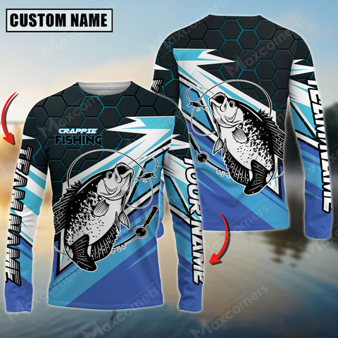 Maxcorners Crappie Fishing Hexagon Pattern Pro Sport Jersey Sun Protection Personalized Name, Team Name Long Sleeve Shirt