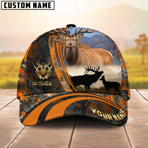 Maxcorners Majestic Elk Hunting Leather Pattern Multicolor Personalized Name 3D Cap