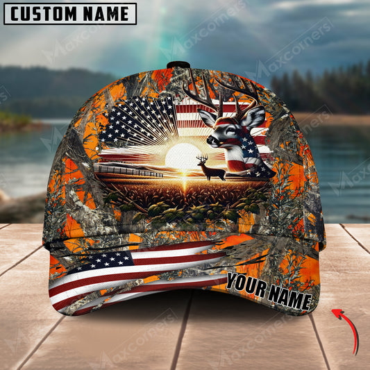 Maxcorners Deer Hunting USA Flag Sunset Personalized Cap 3D Printed Multicolor (6 colors)