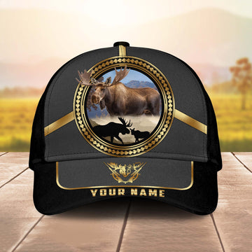Maxcorners Moose Hunting Gold Line Majestic Personalized Name 3D Cap