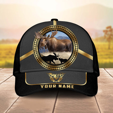 Maxcorners Moose Hunting Gold Line Majestic Personalized Name 3D Cap