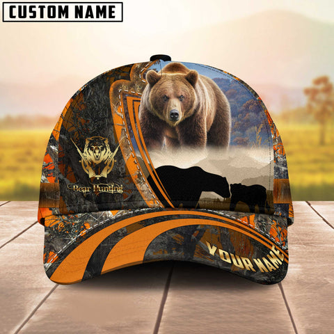 Maxcorners Majestic Bear Hunting Leather Pattern Multicolor Personalized Name 3D Cap