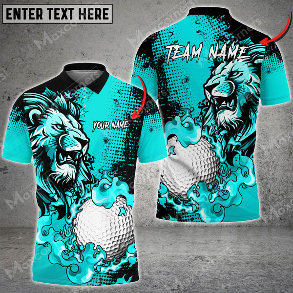 Max Corner Customized Name Lion Fire Golf Ball Line Pattern Multicolor Sport Jersey Pattern Custom 3D Polo Shirt