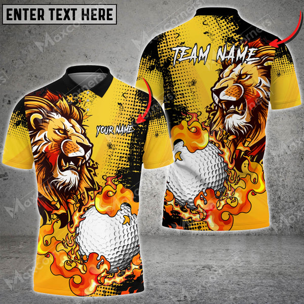 Max Corner Customized Name Lion Fire Golf Ball Line Pattern Multicolor Sport Jersey Pattern Custom 3D Polo Shirt