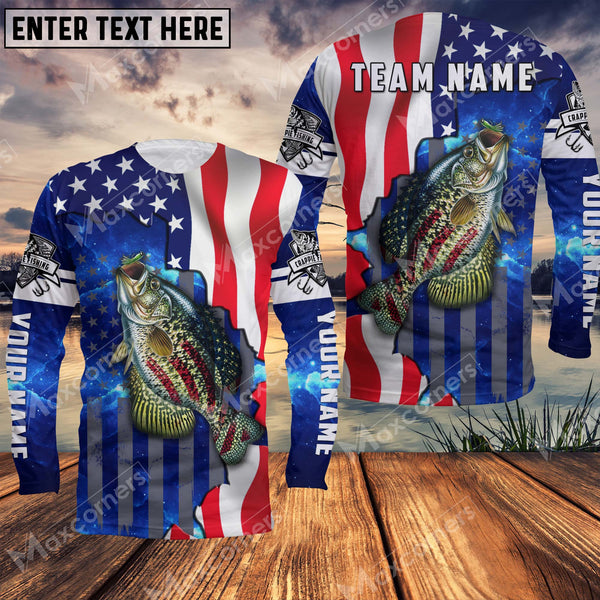 Maxcorners Crappie Fishing American Flag Patriotic UV Protection Personalized Name And Team Name Long Sweat Shirt