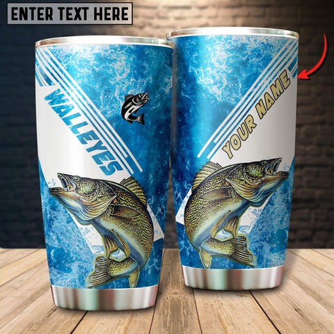 Maxcorners Walleyes Fishing Color Blue Line Art Pattern Tumbler Customize Name
