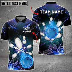 Maxcorners Thunder Lightning Bowling And Pins Personalized Name 3D, Team Name Unisex Shirt ( 4 Colors )