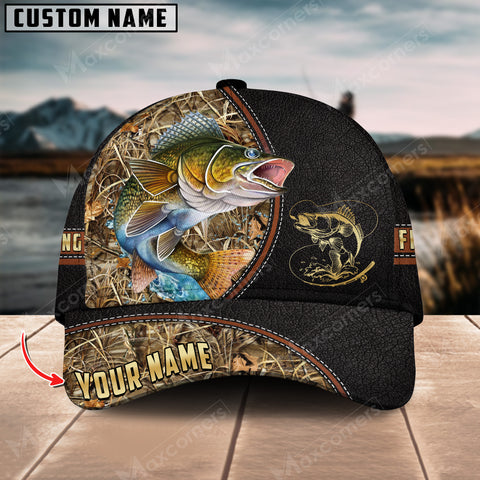 Maxcorners Personalized Walleyes Fishing Grass Camo Pattern Premium Classic 3D Cap