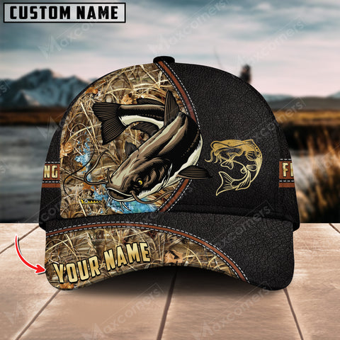 Maxcorners Personalized Catfish Fishing Grass Camo Pattern Premium Classic 3D Cap