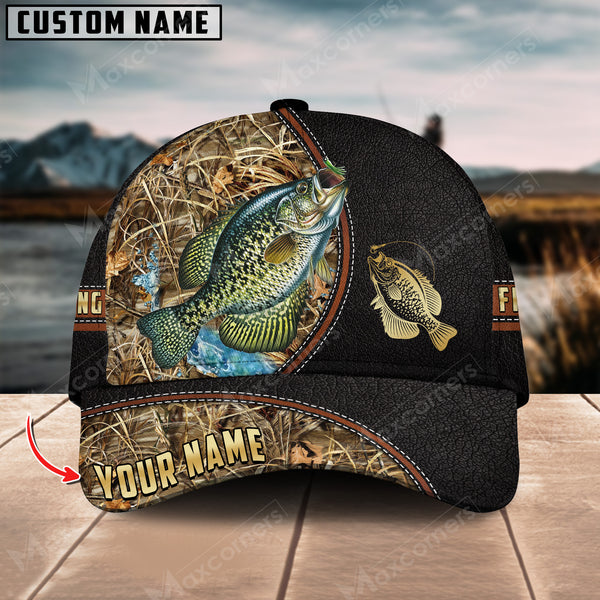 Maxcorners Personalized Crappie Fishing Grass Camo Pattern Premium Classic 3D Cap