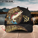 Maxcorners Personalized Salmon Fishing Grass Camo Pattern Premium Classic 3D Cap