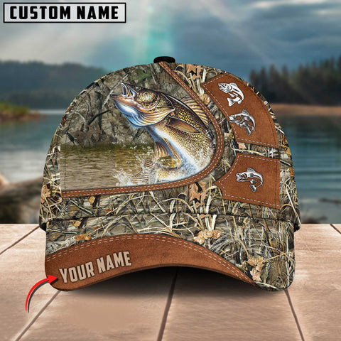 Maxcorners Personalized Walleye Fishing Nature Leather Pattern Classic 3D Cap