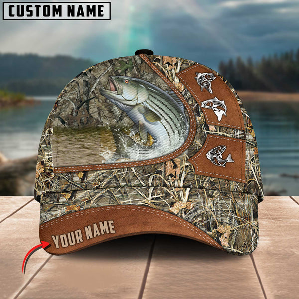 Maxcorners Personalized Stripped Bass Fishing Nature Leather Pattern Classic 3D Cap