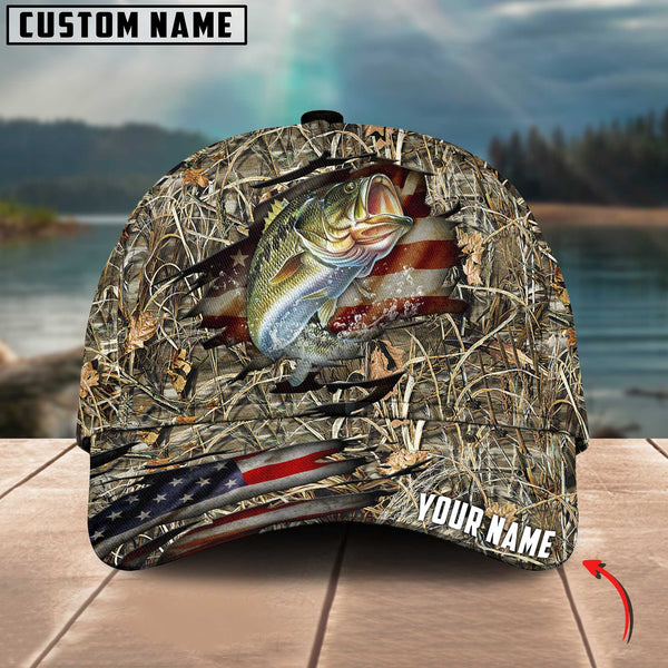 Maxcorners Personalized Large Mouth Bass Fishing Premium Crack Camo Classic 3D Cap