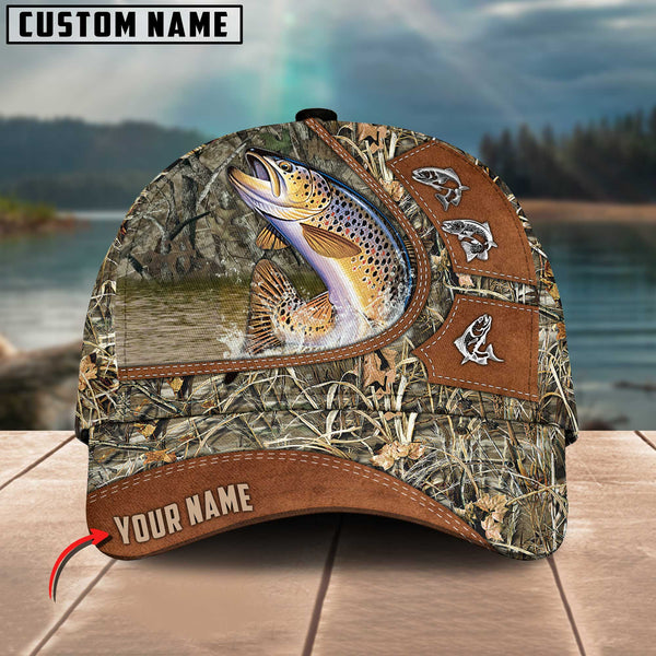 Maxcorners Personalized Trout Fish Fishing Nature Leather Pattern Classic 3D Cap