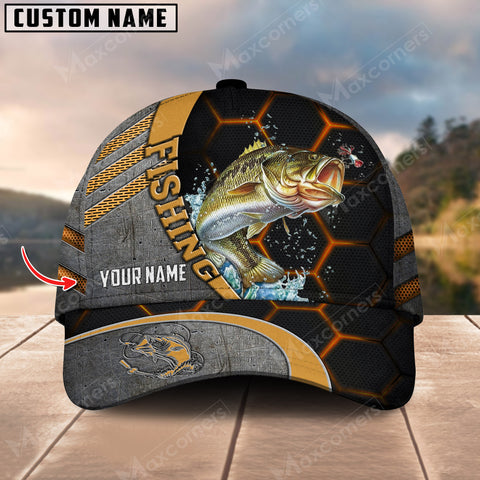 Maxcorners Personalized Large Mouth Bass Fishing Peaked Retro Classic 3D Cap