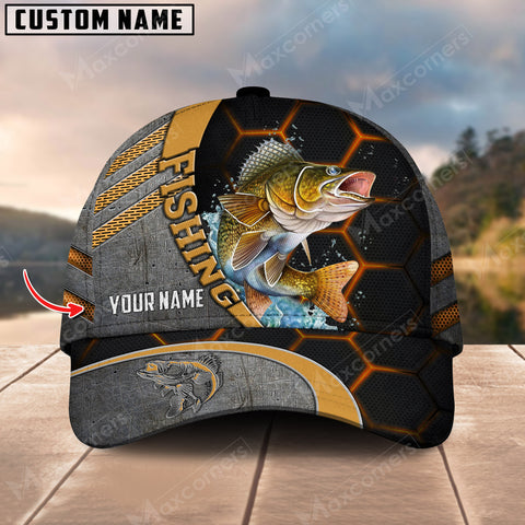 Maxcorners Personalized Walleyes Fishing Peaked Retro Classic 3D Cap