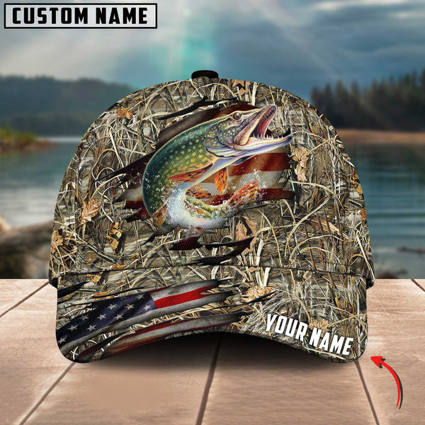 Maxcorners Personalized Pike Fishing Premium Crack Camo Classic 3D Cap