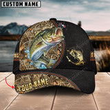 Maxcorners Personalized Large Mouth Bass Fishing Grass Camo Pattern Premium Classic 3D Cap