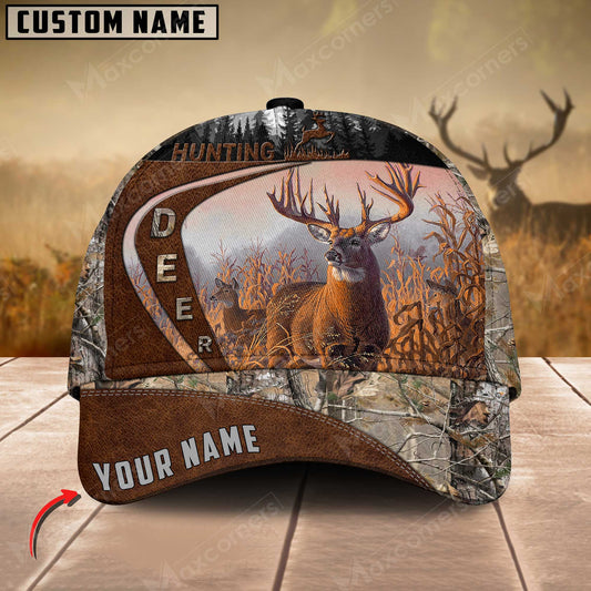 Maxcorners Flag Deer Hunting Leather Pattern Personalized Hats 3D Multicolored