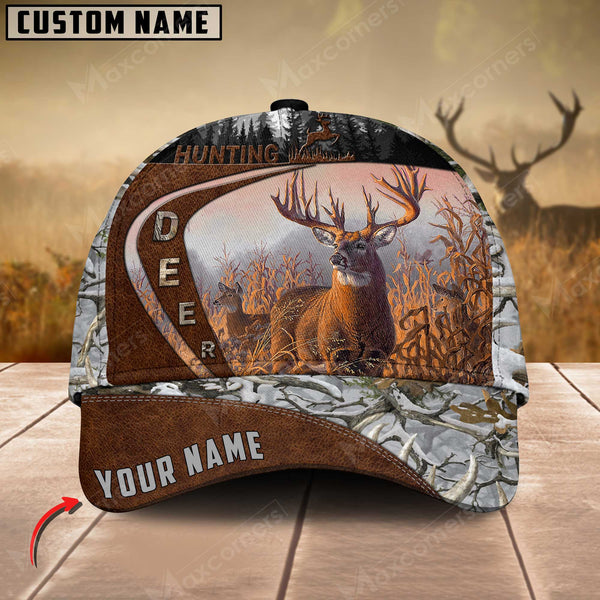 Maxcorners Flag Deer Hunting Leather Pattern Personalized Hats 3D Multicolored