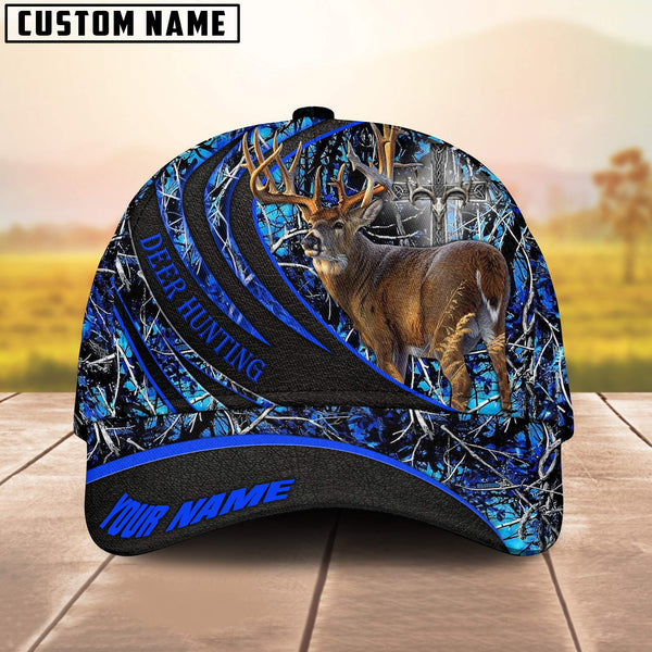 Maxcorners Flag Deer Hunting Art Black Leather Pattern Personalized Hats 3D Multicolored