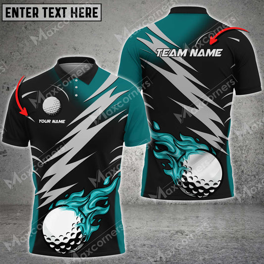 MaxCorners Customized Name Fire Golf Ball Multicolor Sport Jersey Custom 3D Polo Shirt