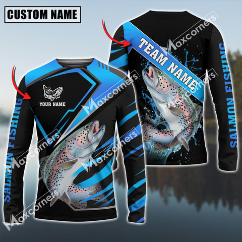 Maxcorners Salmon Fishing Blue Water Pro Sport Jersey Sun Protection Personalized Name, Team Name Long Sleeve Shirt