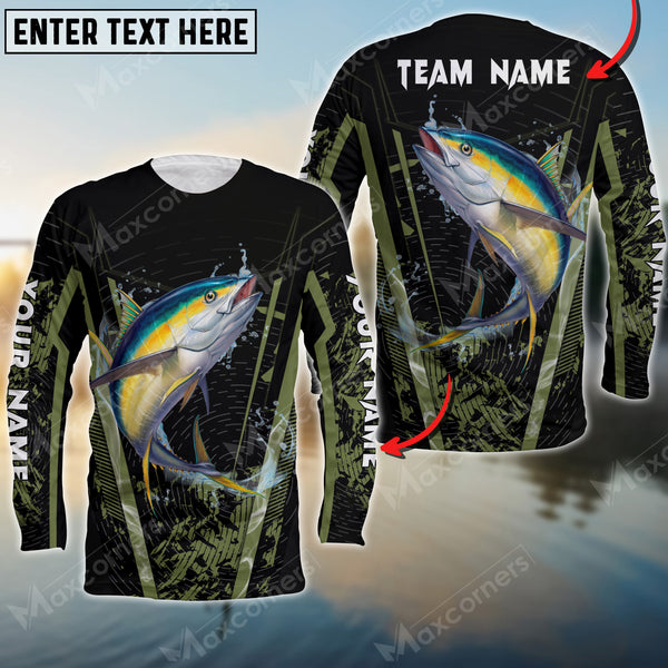 Maxcorners Tuna Fishing Water Moss Green Pattern Sun Protection Personalized Name, Team Name Long Sleeve Shirt