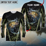 Maxcorners Bass Fishing Water Moss Green Pattern Sun Protection Personalized Name, Team Name Long Sleeve Shirt